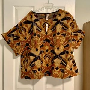 NWT Women’s Anthropologie 3X Plus Short Sleeve Woven Textured Top